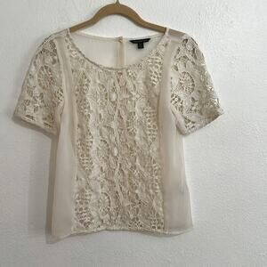 Vintage American Eagle Outfitters Sheer Short Sleeve Lace Insert Coquette Top XS